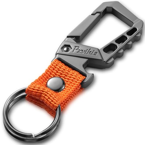 Pxvikis Carabiner clip Keychain metal heavy duty key chain bottle opener holder car key fob belt ring unisex for men and women.Orange