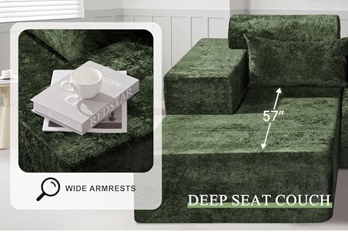 Image of HABUTWAY 105 inch L-Shape Modular Sectional Sofa Couch for Living Room,No Assembly Required,Modular Comfy Sofa with Deep Seat for Living Room Bedroom,Luxury Distressed Velvet(Left,Green)