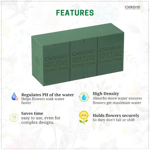 Image of Oasis Pack of 20 Advantage Floral Foam Bricks | Green Florist Foam Blocks for Flower Arrangements in Home Decor, Weddings, Events, Festivals & More | Size 9 x 3 x 4 Inches (2320-20)