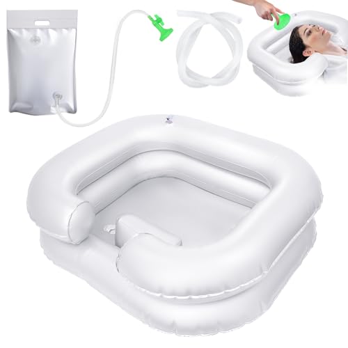 TYBYBB Bac a Shampoing Domicile Gonflable, Bac Coiffure Domicile, Lavabo Gonflable Portable pour Chevet avec Pommeau de Douche et Sac à Eau, pour Personne en...