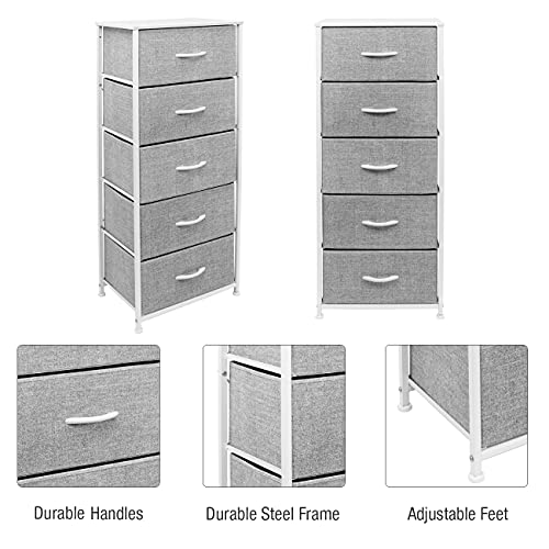 Sorbus Nightstand, 5-Drawer Tall Chest for Bedroom, Wood Top (White) - image 6