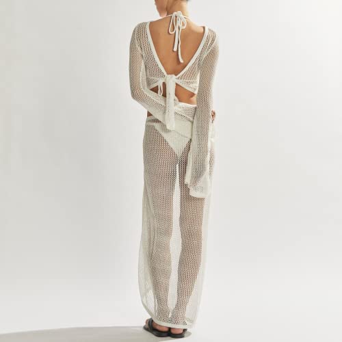 Women 2 Piece Skirt Sets Y2k Crop Tops Bodycon Maxi Long Skirts Sexy Hollow Out Backless Club Party Outfits4