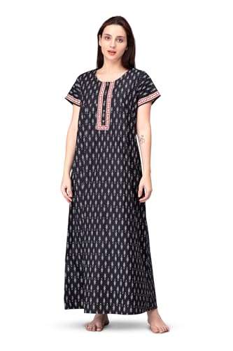 Image of NIHSAMAH Cotton Nighty for Women with Pocket, Premium Printed Long Nighty | Comfortable & Fancy Sleepwear /Nightwear