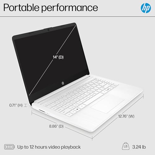 Image of HP 14 inch Laptop for Student Business, Intel CPU, Light & Slim, Fast, 1-Year Office 365, 16GB RAM, 64GB eMMC, with Portable Accessories, 4K Graphics, Windows 11S, Snowflake White