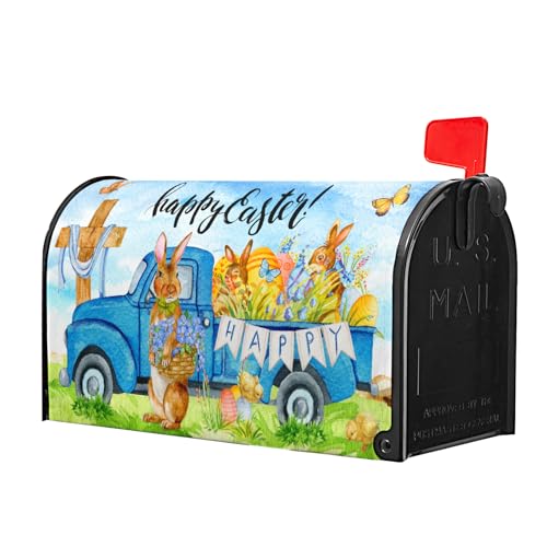 Image of Happy Easter Bunny Mailbox Covers - Magnetic Spring, Standard Size 18'x21', Waterproof Mail Wraps for Post Letter Box, Outdoor Decorations