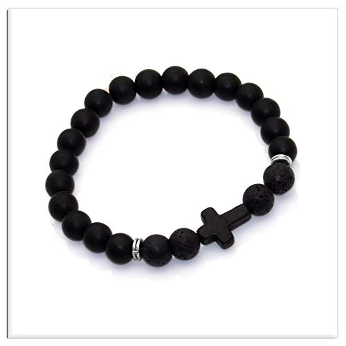 Image of Xusamss Fashion 8MM Matte Agate Beads Bracelet Cross Elastic Bracelet,7 1 /2 Wrist