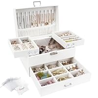 Casiwaft 3 Layers Jewellery Box, Large Jewellery Box, Large Jewellery Organizer with Drawer for Bracelets, Earrings, Rings, Necklaces, Watches