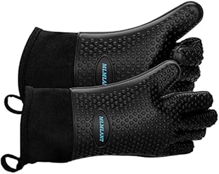 MLMLANT Silicone Oven Mitts - Heat Resistant proof Grill BBQ Welding Gloves with Fingers Waterproof Non Slip Kitchen Cooking Baking, Grilling,Barbecue,Barbeque tools
