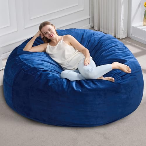 Image of Hobestluk Adults Bean Bag Chair 5FT Big BeanBag Chair Giant Large Oversized | Memory Foam,Washable Cover,Velvet Fabric,Side Pocket,Handle,Bedroom Living Room Big Adults Bean BagReading Gaming | Blue 5FT