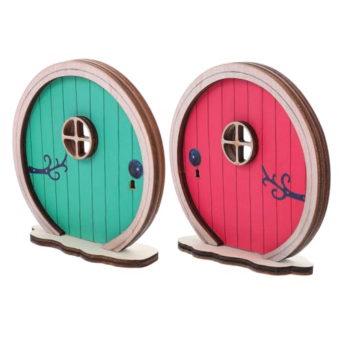 DECOMELODY 2個 木製ミニ妖精扉 屋内外用ミニチュアドア 置物としても使える園装飾 インテリア小物 のおもちゃや撮影小道具に