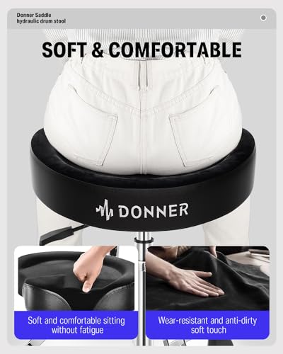 Donner Drum Throne with Backrest, Heavy Duty Hydraulic Drum Stool Height Adjustable Motorcycle Style Drum Seat Saddle Drum Throne for Adults Drummers (Black) - image 4