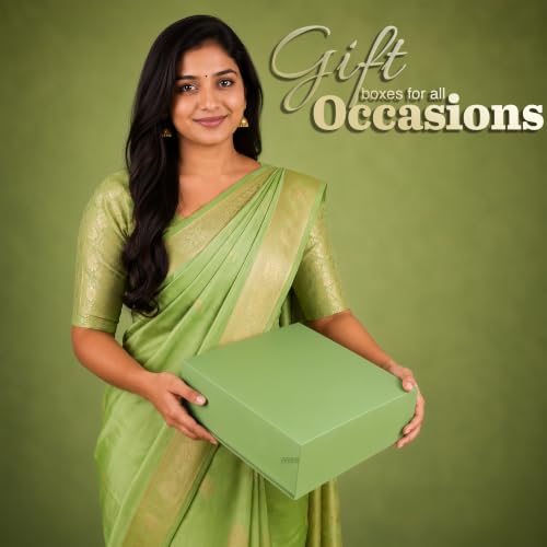 Image of RBS - Magnetic Gift Box 26x26x10cm Luxury Gift Boxes Empty for Hamper Packing Reusable Packaging Box Holds Upto 8kg Gift Box for Packing Return Gift Boxes for Birthday, Diwali, Anniversary (Green MGT)
