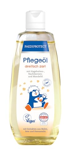 PAEDIPROTECT Pflegeöl für Babys & Kinder 200 ml, Babyöl mit Mandelöl für junge Haut, Körperöl zur milden Hautpflege und Reinigung im Windelbereich, Hautöl ohne Parfüm & Mikroplastik, vegan