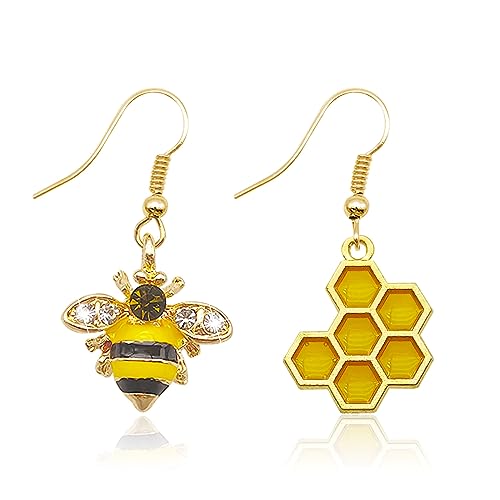 Bee Earrings for Women Honeycomb Earrings Asymmetrical Bee Dangle Earrings Bee Jewelry Gifts