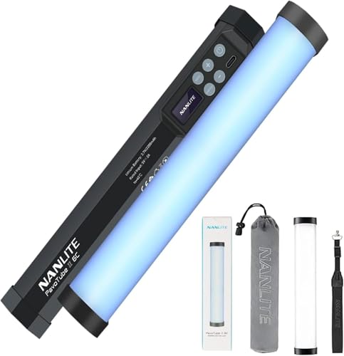 NANLITE PavoTube II 6C LED RGB Tube, 2700K-7500K Ultra-Wide Color Temperature, 2.4GHz Wireless Control Portable Handheld Photography Lighting Stick