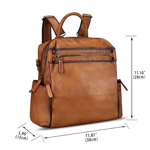 Image of Genuine Leather Backpack for Women Convertible Design Shoulder Bag Vintage Casual Daypack Knapsack Rucksack Purse (Brown)