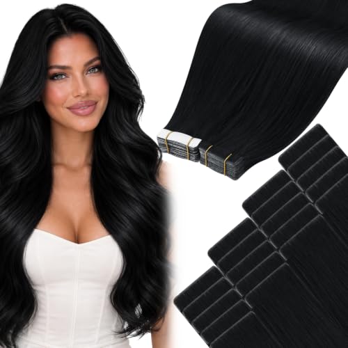 Moresoo Injected Tape in Hair Extensions Remy Jet Black 24 Inch 50g