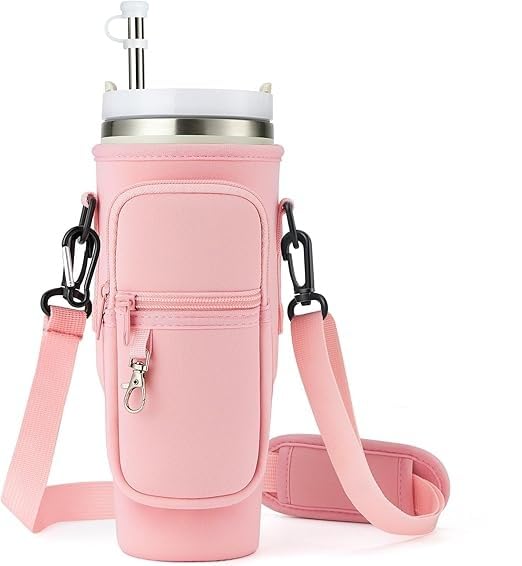Tumbler Carrier Bag with Pouch for 40oz & 30oz Tumbler with Handle | Neoprene Water Bottle Holder Compatible with Stanley Tumbler | Adjustable Shoulder Strap, Phone Pocket & Travel Sleeve for Outdoor-image-21