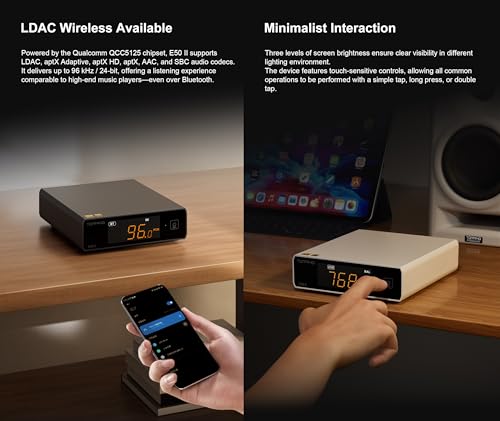 Image of Topping E50 II Mini HiFi DAC AK4497S DSD512 PCM768kHz USB DAC USB-C /Coax /Opt /BT Inputs RCA /TRS Outputs Decoder for Home Theater Game Music