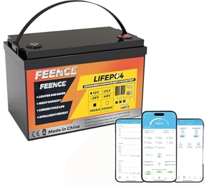 FEENCE 12V 100Ah Bluetooth LiFePO4 Lithium Battery, 100A BMS,Low Temperature Protection with Up to 8000 Cycles, Max. 1280Wh Energy LiFePO4 Battery in Small Size, Perfect for RV, Solar, Trolling Motor
