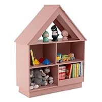 COSTWAY Kids Bookshelf, 3-Tier Children Bookcase Toy Storage Shelf with 5 Cubes, Wooden Doll House Book Shelf for Kids Rooms, Playroom, Nursery, Classroom