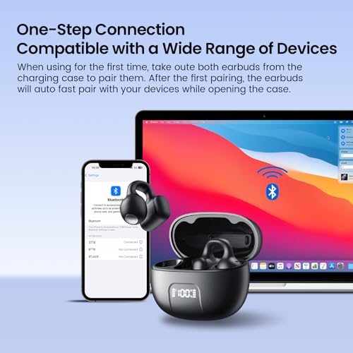Clip On Earbuds, Open Ear Headphones Mini Air Conduction Headphones IPX6 Waterproof Bluetooth Earbuds, Bluetooth 5.4 Ear Clip Earphones for Running Walking, Workout - Black - Image 6