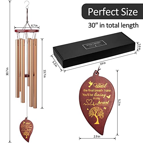 Memorial Wind Chimes Outdoor - 30 Inch 6 Rustproof Aluminum Tubes Wooden Wind Bell Sympathy Romantic Wind Chimes For Outside, Best Gift For Home Decor Garden Patio Outdoor(Golden) #TOP4