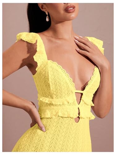 Image of SOLY HUX Women's Maxi Dress Crochet Ruffle Sleeveless Backless Bodycon Long Dresses