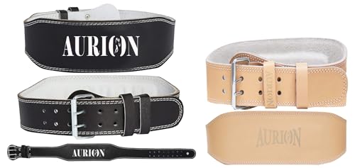 Image of Aurion premium Super Comfort and Durable Weight Lifting Belt (Large, Black, Pack of 1) & Aurion Super Pro Genuine Leather Padded Weight Lifting Belt (Large, Tan Color, 1pc)