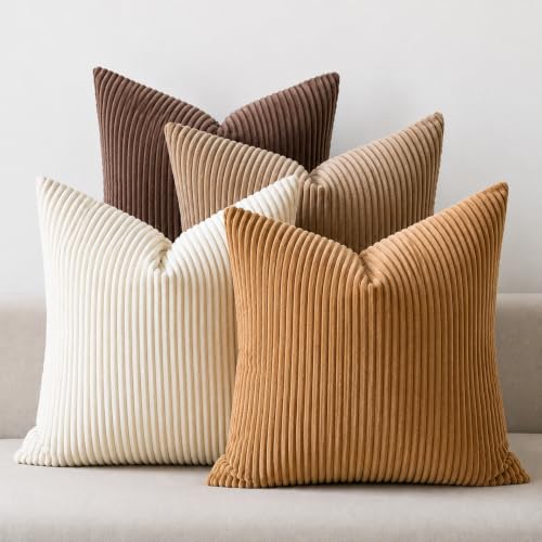 LANANAS Decorative Corduroy Throw Pillow Covers 20x20 Inch Neutral Brown