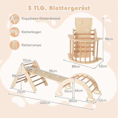 Foto von COSTWAY Kletterdreieck mit Rutsche, Kletterbogen(Holzfarbe)