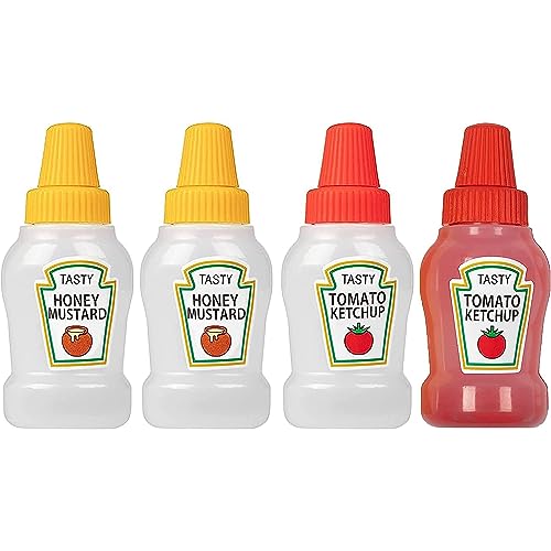 RONRONS 4 Pieces Mini Ketchup Bottles for Lunch Box, 25ml Salad Dressing Containers Small Condiment Squeeze Bottles for Sauce