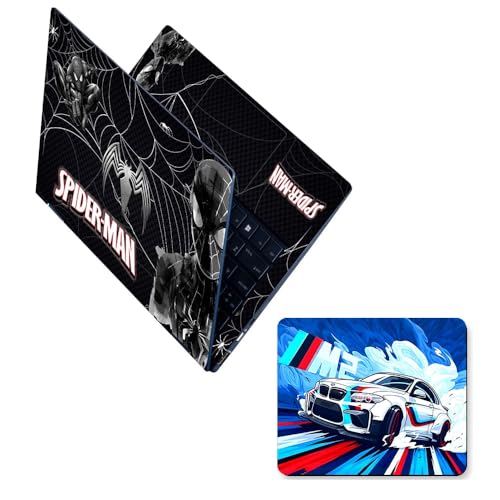 Image of Full Body Laptop Skin Upto 15.6 inch Sticker Compatible for Dell /HP /Lenovo /Acer /Asus All Laptop Size Upto 14 to 15.6 Inch with car Water Splash Mouse pad - Spiderman Black Venom Web
