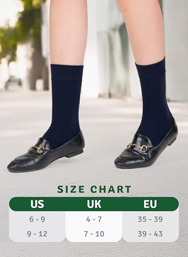 Image of Women's Bamboo Dress Socks, Crew for Business Trouser Casual, Soft, Thin & Seamless, Size 6-9 /9-12 (3, 4 or 5 Pairs)