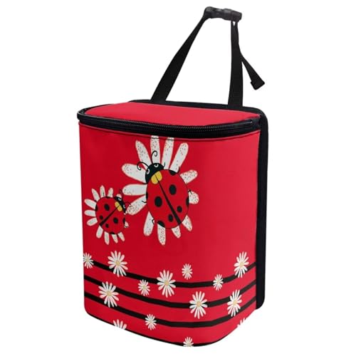 Image of KEIAHUAN Red Ladybug Daisy Hanging Car Trash Can for Back Seat Cute Trash Bag Collapsible and Portable Garbage Bin Large Capacity Automotive Garbage Cans