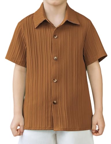 Image of Arshiner Boys Casual Short Sleeve Button Down Shirt Fashion Textured Summer Beach Shirt 3-13 Years Old