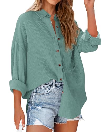 Image of NOLLSOM Casual Shirts for Women Long Sleeve Button Down Blouses Fall 2026 Solid Color Trendy Tops with Pocket