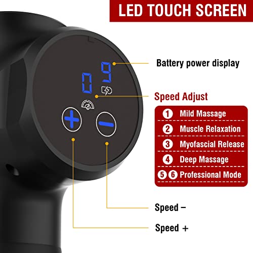 jc jorden Massage Gun, Deep Tissue Percussion Muscle Electric Digital Display Massage for Athletes, 6 Variable Speeds with 4 Massage Heads and Carrying Case, Black - Thumbnail 2