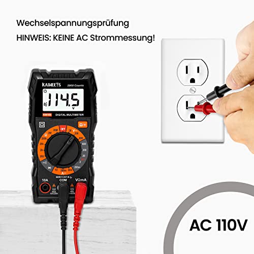 KAIWEETS Digital Multimeter KM100, Spannungsmesser für AC/DC Spannung, DC Strom, Durchgang,...