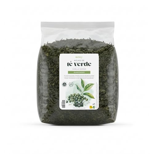 Bioky Té Verde Gunpowder 1kg – Hojas Sueltas a Granel de Origen China – Té Verde Natural para Infusión Revitalizante y Antioxidante – Gunpowder Green Tea