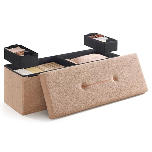 SONGMICS Storage Ottoman Bench, Storage Chest, 15 x 43 x 15 Inches, Foot Rest Stool, End of Bed Bench, Load up to 660 lb, for Living Room, Bedroom, Entryway, Camel Brown ULSF097K01