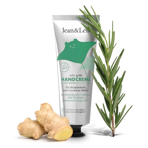 Jean & Len Sehr geile Handcreme Rosemary & Ginger, mit Urea, Handpflege für trockene und rissige Hände, spendet Feuchtigkeit und pflegt intensiv, ohne Parabene & Silikone, Handcreme Tube, vegan, 75 ml