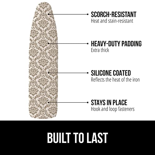 The Original Gorilla Grip Ironing Board Cover, Silicone Coating, Full Size Scorch Resistant Padding, Elastic Edge, Heavy Duty Iron Pad Covers Standard Boards, Hook And Loop Fastener Strap, Damask #TOP1