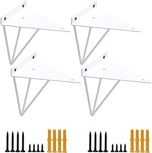 Staffe per Mensole Forma di Triangolare Geometrico, 15.7 x 13 cm Reggimensole Galleggianti Industriali a Scomparsa in Ferro da Muro, Supporto Mensole Nascosti Stile Vintage da Parete, 4 Pezzi, Bianco