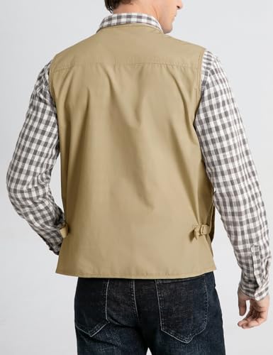 Vanchenl Herren Utility Weste Safari Reise Cargo Outdoor Arbeit Leichtes Foto Schießen Weste mit Taschen Khaki XL