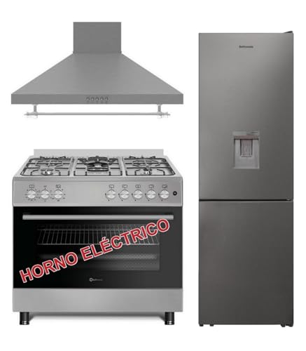 PACK INOX SOLTHERMIC F9L50E5RI COCINA GAS CON HORNO ELECTRICO INOX/ANCHO 90 CMS / 5 FUEGOS/HORNO PANORAMICO 115 L. + FRIGO COMBI 1,85 NO FROST CON DISPENSADOR + CAMPANA 90
