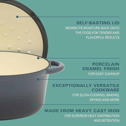 Image of Gibson Home Addlestone 5 Qt Enameled Cast Iron Dutch Oven Pot with Lid - Round, Oven Safe to 500F, Ideal for Bread Baking & Stews - Gradient Navy Blue