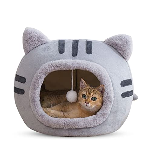 PETCUTE Cuccia Gatto Chiusa,Cuccia per Gatti con Cuscino Rimovibile e Lavabile,Cuccia per Cani con Fondo Antiscivolo,Nicchia per Gatti Morbido per Gatti/Cani/Conigli/Cuccioli,Letto per Gatto