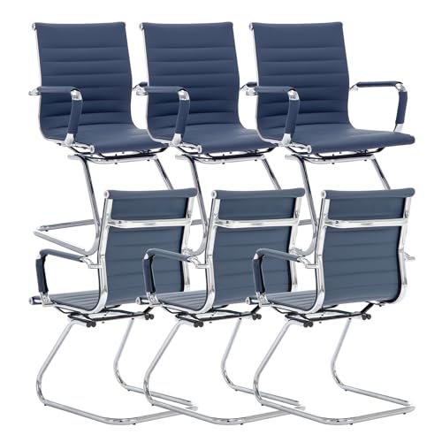 Image of chairus PU Leather Office Chairs 6pcs Metal Conference Chairs, Blue
