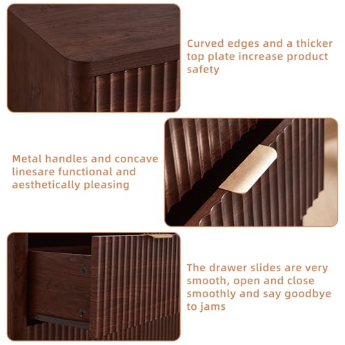 Image of LEYAOYAO Fluted 6 Drawers Dresser Set of 2, 48 inch Wide Modern Chest of Drawers with Metal Handle, Walnut Curved Profile Dresser TV Stand, Wooden Drawer Organizer for Bedroom, Living Room, Hallway